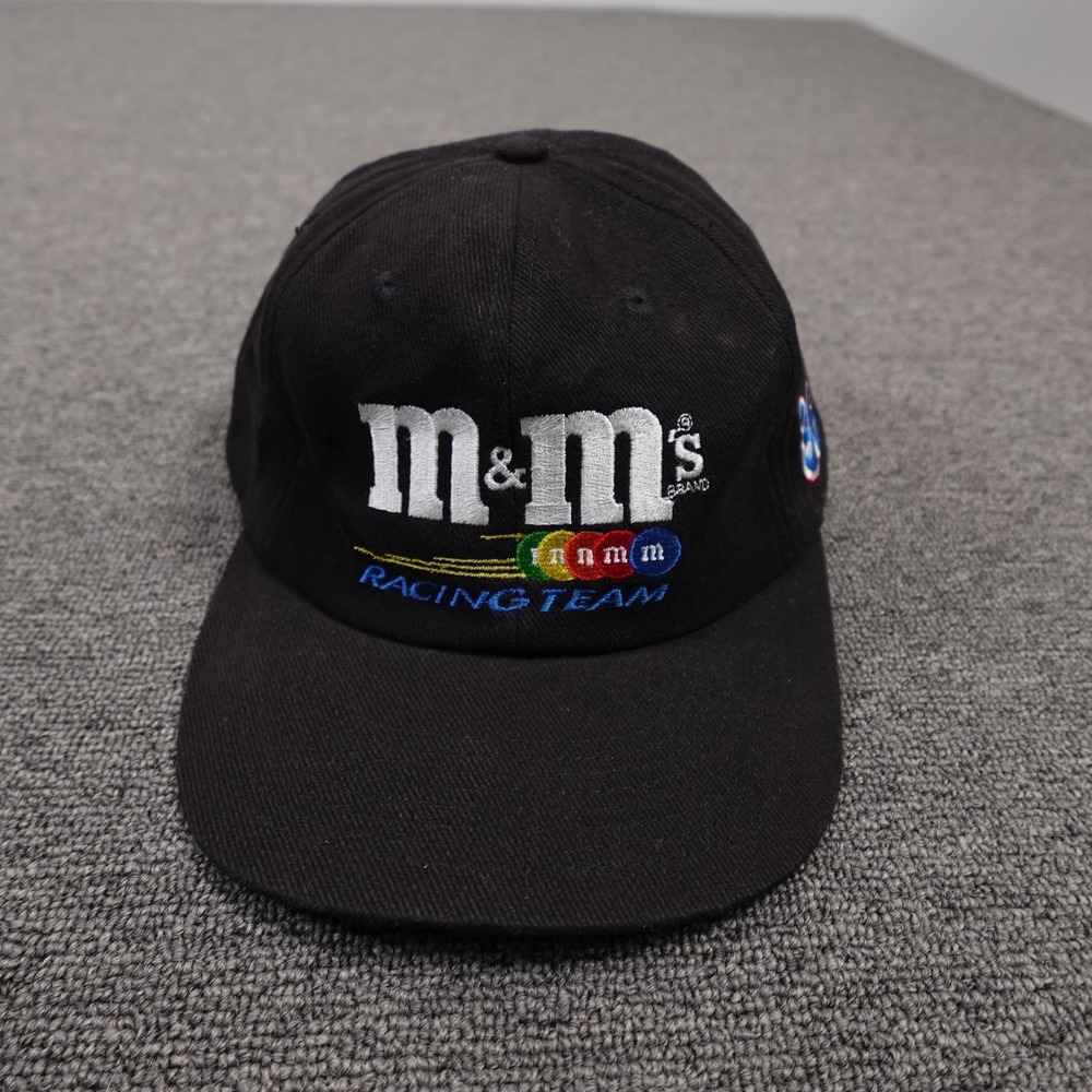 Vintage M&M's Racing Hat Cap Strap Back One Size Black NASCAR Ernie Irvan 36‎